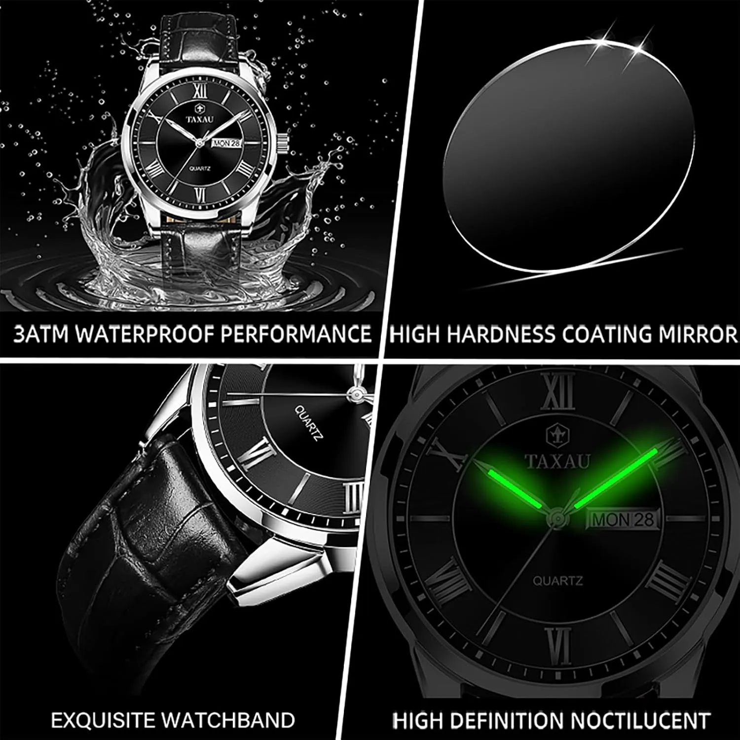 Stainless Steel Quartz Analog Watch Easy Read Luxury Waterproof Watches for Men Dress Men's Wrist Watch with Day Date Arabic Numeral Men's Watches Leather behavioral observe subtle Band 