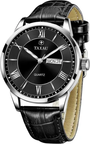 Stainless Steel Quartz Analog Watch Easy Read Luxury Waterproof Watches for Men Dress Men's Wrist Watch with Day Date Arabic Numeral Men's Watches Leather behavioral observe subtle Band 