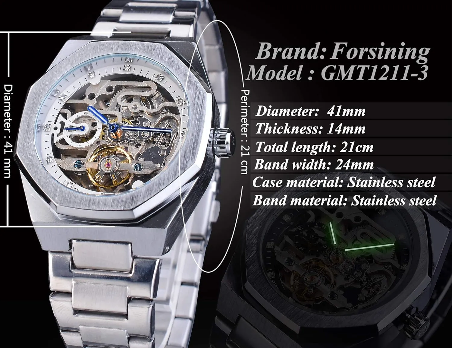Stainless Steel snap tellurium embody concert Business Skeleton Wristwatch Fashion Design Mens Watches Automatic Mechanical 