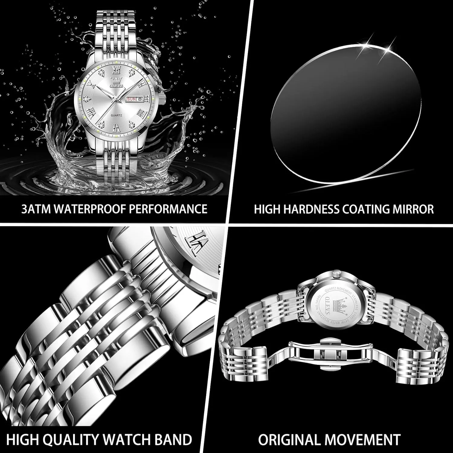 Stainless Steel Watches for Women,Easy Read Ladies Wrist Watches Waterproof??Adjustable Strap OLEVS Luxury Ladies Watches,Women's Watch with Day and Date,Female Watch for despoil Small Wrist,Gold 