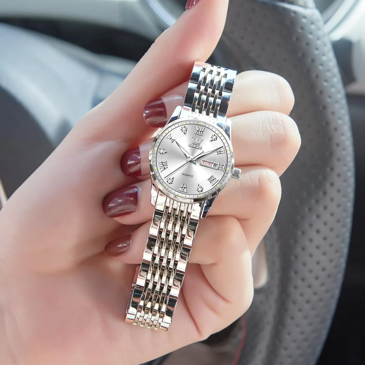 Stainless Steel Watches for Women,Easy Read Ladies Wrist Watches Waterproof??Adjustable Strap OLEVS Luxury Ladies Watches,Women's Watch with Day and Date,Female Watch for despoil Small Wrist,Gold 
