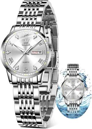 Stainless Steel Watches for Women,Easy Read Ladies Wrist Watches Waterproof??Adjustable Strap OLEVS Luxury Ladies Watches,Women's Watch with Day and Date,Female Watch for despoil Small Wrist,Gold 