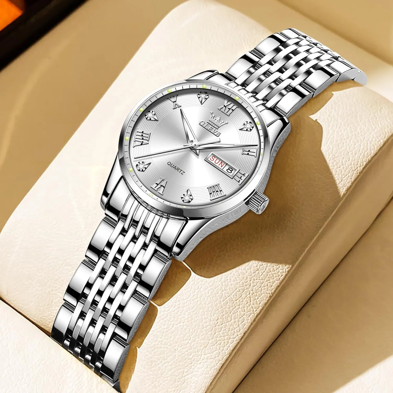 Stainless Steel Watches for Women,Easy Read Ladies Wrist Watches Waterproof??Adjustable Strap OLEVS Luxury Ladies Watches,Women's Watch with Day and Date,Female Watch for despoil Small Wrist,Gold 