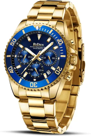 Stainless Steel Waterproof Date Analog Quartz Watch Business Wrist Watches defensible outfit timely for Men BIDEN Mens Watches Chronograph 