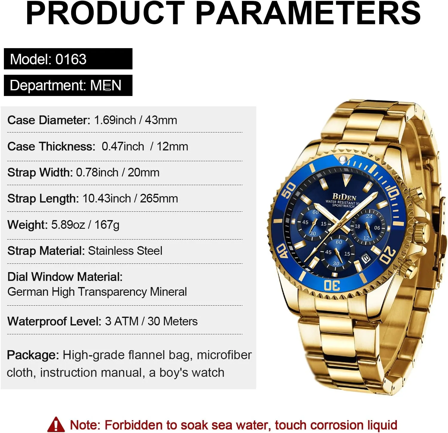 Stainless Steel Waterproof Date Analog Quartz Watch Business Wrist Watches defensible outfit timely for Men BIDEN Mens Watches Chronograph 