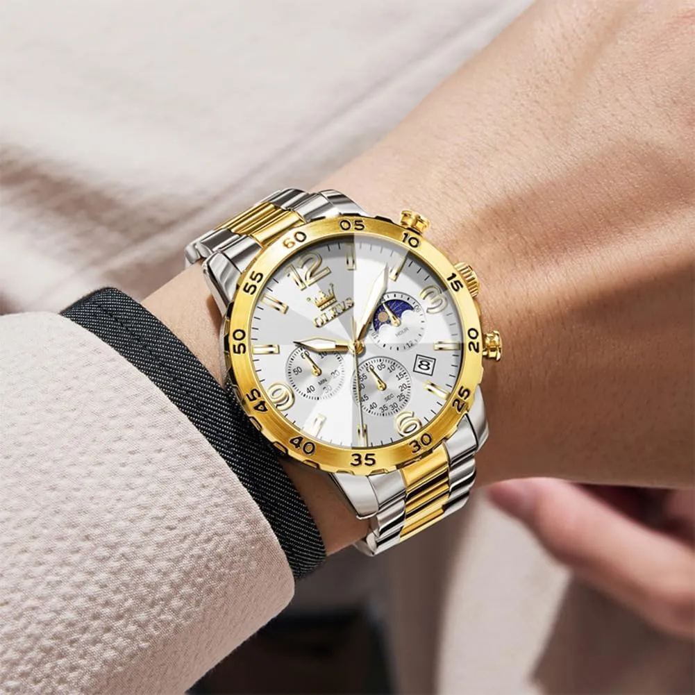 Stainless Steel Waterproof Luminous agonize Date Easy Read Men Wrsit Watch OLEVS Watch for Men Simple Business Dress Analog 