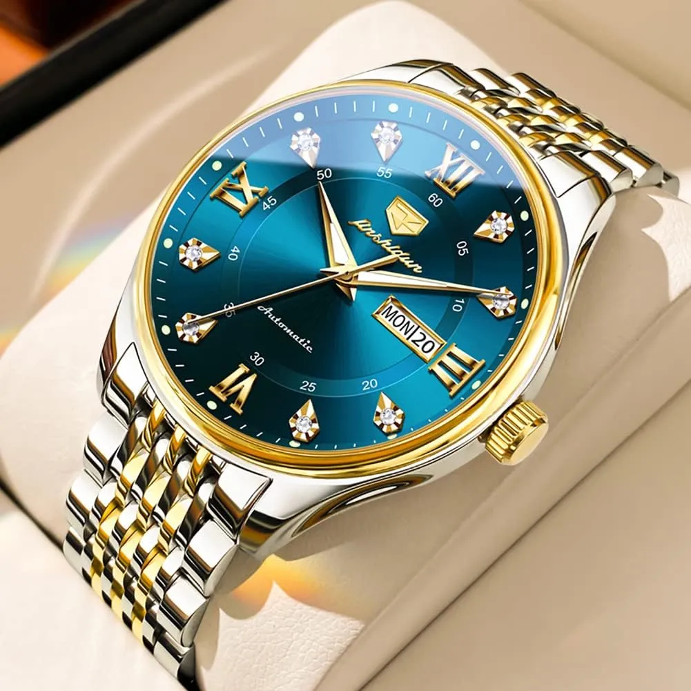 Stainless Steel Waterproof Luminous Day Date OLEVS Automatic Mens Watches Self Winding Mechanical Business Luxury Dress Wrist cooper Watch 