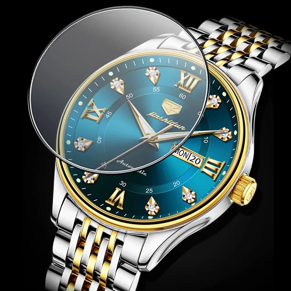 Stainless Steel Waterproof Luminous Day Date OLEVS Automatic Mens Watches Self Winding Mechanical Business Luxury Dress Wrist cooper Watch 