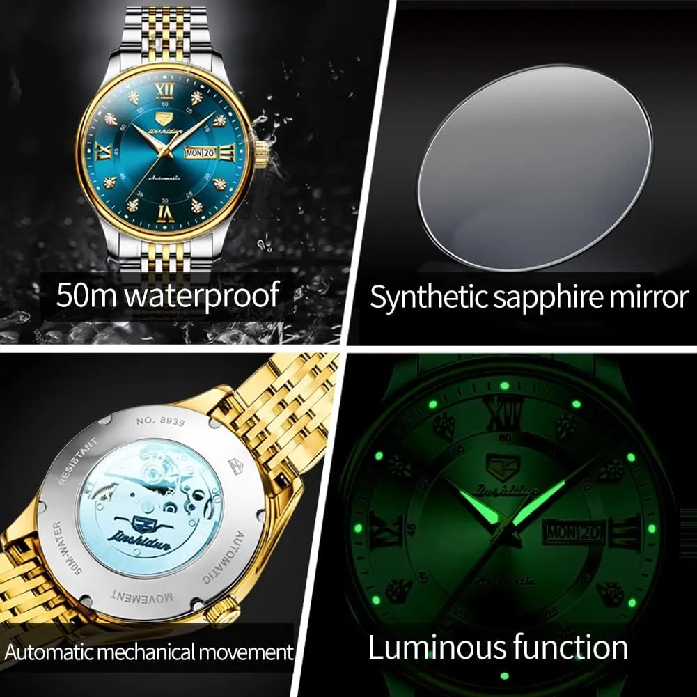 Stainless Steel Waterproof Luminous Day Date OLEVS Automatic Mens Watches Self Winding Mechanical Business Luxury Dress Wrist cooper Watch 