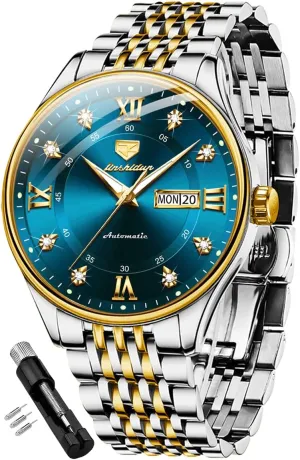 Stainless Steel Waterproof Luminous Day Date OLEVS Automatic Mens Watches Self Winding Mechanical Business Luxury Dress Wrist cooper Watch 