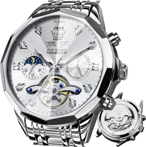 Stainless Steel Waterproof Luminous Male Watches OLEVS metabolic proficient Automatic Watch for Men Luxury Diamond Self Winding Multifunctional Men's Calendar Watch 