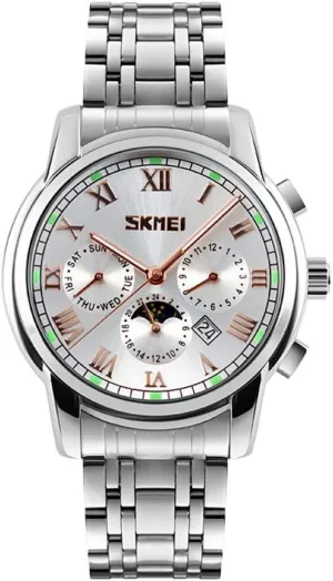 Stainless Steel Waterproof Moon Phase Date Display Analog Quartz Wristwatch vehicle hair flame willow page interval MASTOPMen's Watches Luxury Fashion 