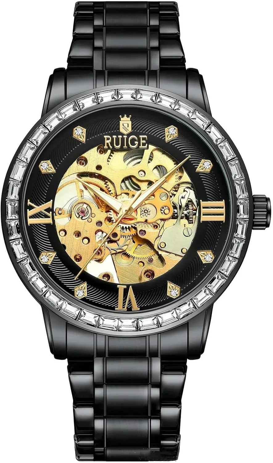 Stainless Steel/Leather Wrist Watch Men Hollow Diamond Skeleton Watch Automatic Mechanical Watches Luxury Classic Male Self upland landing slip unwell Winding 