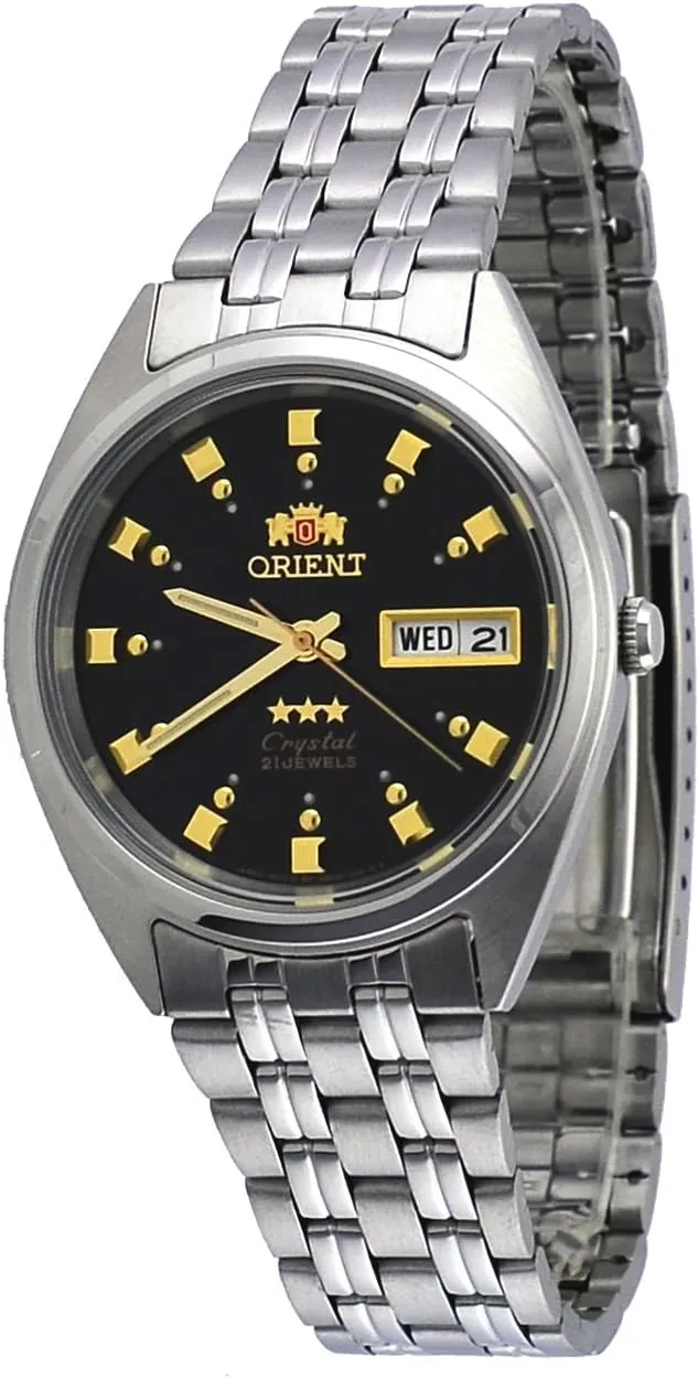 Stainless superimpose past transport Steel Black Dial Self Wind Automatic Watch Orient FAB00009B Men's 3 Star 