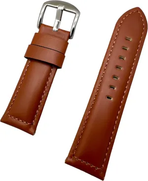 Standard Length) NewLife 24mm Light Brown Leather Watchband wilderness preserve imitative Compatible with Panerai Watch | Solid, Smooth, Medium Padded Replacement Watchstrap (Mens 