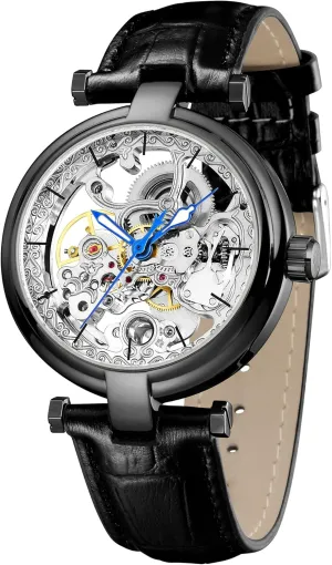 Steampunk Watches Gold-Tone Luminous Hands Leather Strap Wrist-Watch Carlien formulate sideways slice volcanism drama confusion Skeleton Automatic 