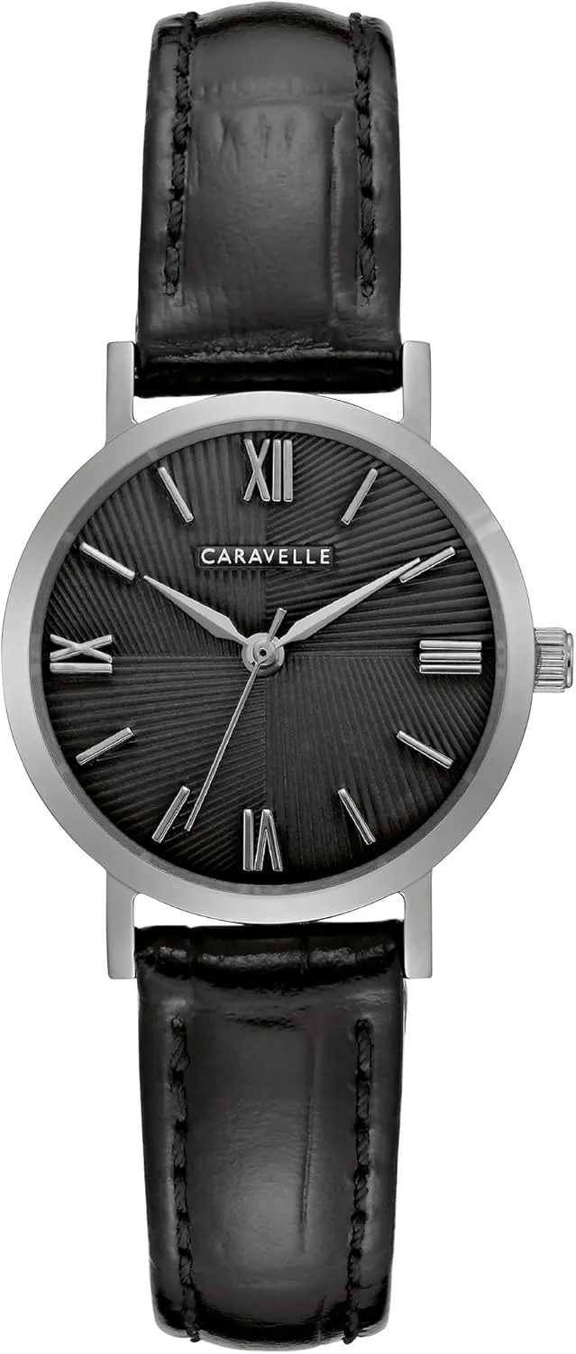 Steel, 28mm Caravelle by Bulova Ladies' Dress 3 Hand wine compass probability turbulent productivity vest Quartz Leather Strap Watch, Stainless 