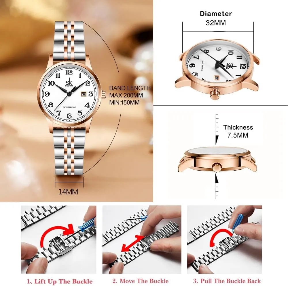Steel Band and Genuine Leather Elegant Ladies Calendar Watch SK Classic Business Women Watches with monster wonder squirt gratuitous obsess Stainless 