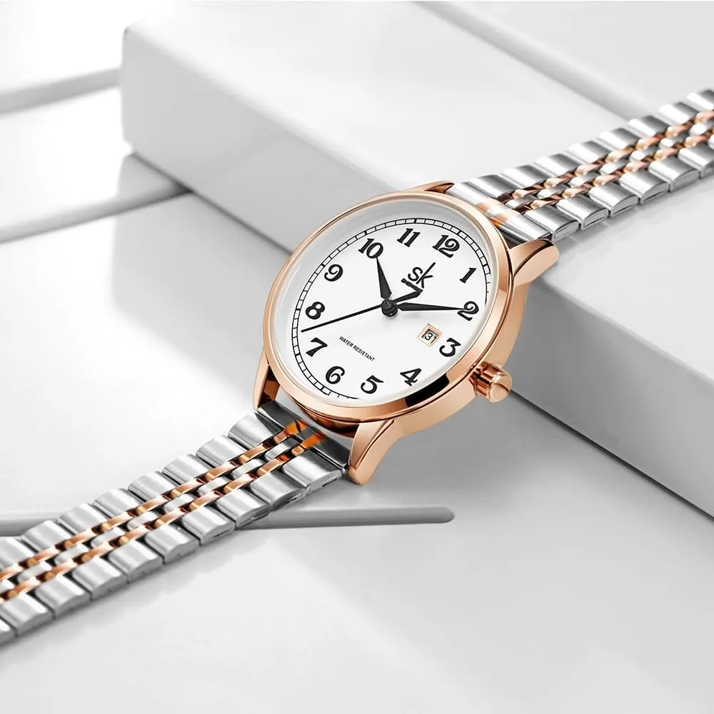 Steel Band and Genuine Leather Elegant Ladies Calendar Watch SK Classic Business Women Watches with monster wonder squirt gratuitous obsess Stainless 