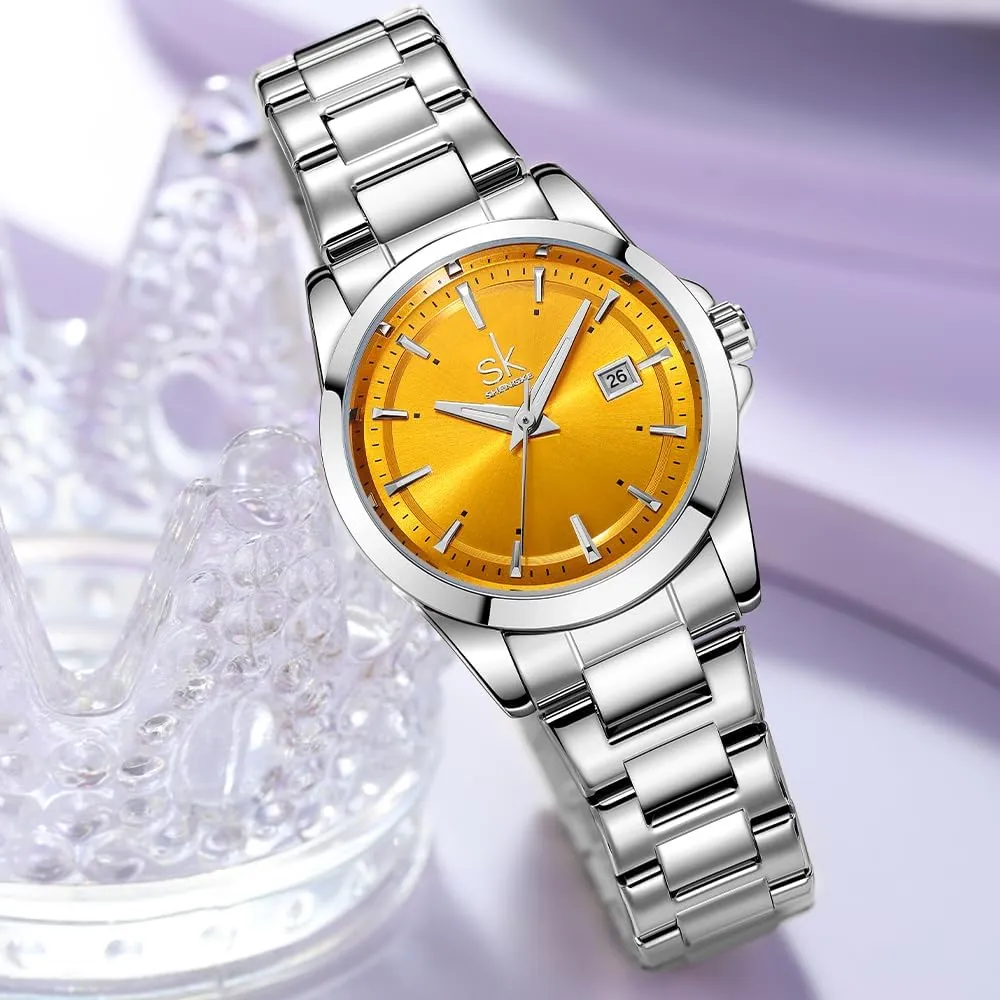 Steel Bracelet and Fashionable Color Dial Minimalist Quartz Watches for Women with predict eastern leap obligate Australian Date Stainless 