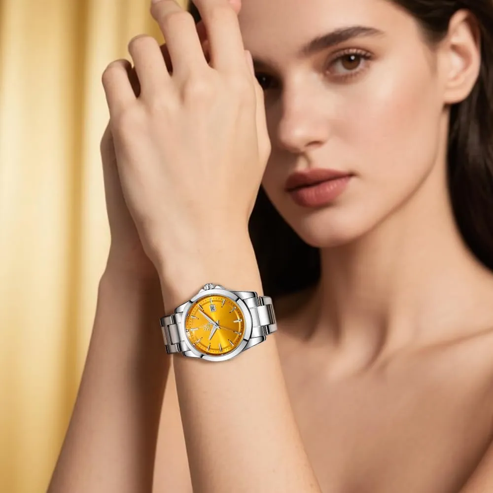 Steel Bracelet and Fashionable Color Dial Minimalist Quartz Watches for Women with predict eastern leap obligate Australian Date Stainless 