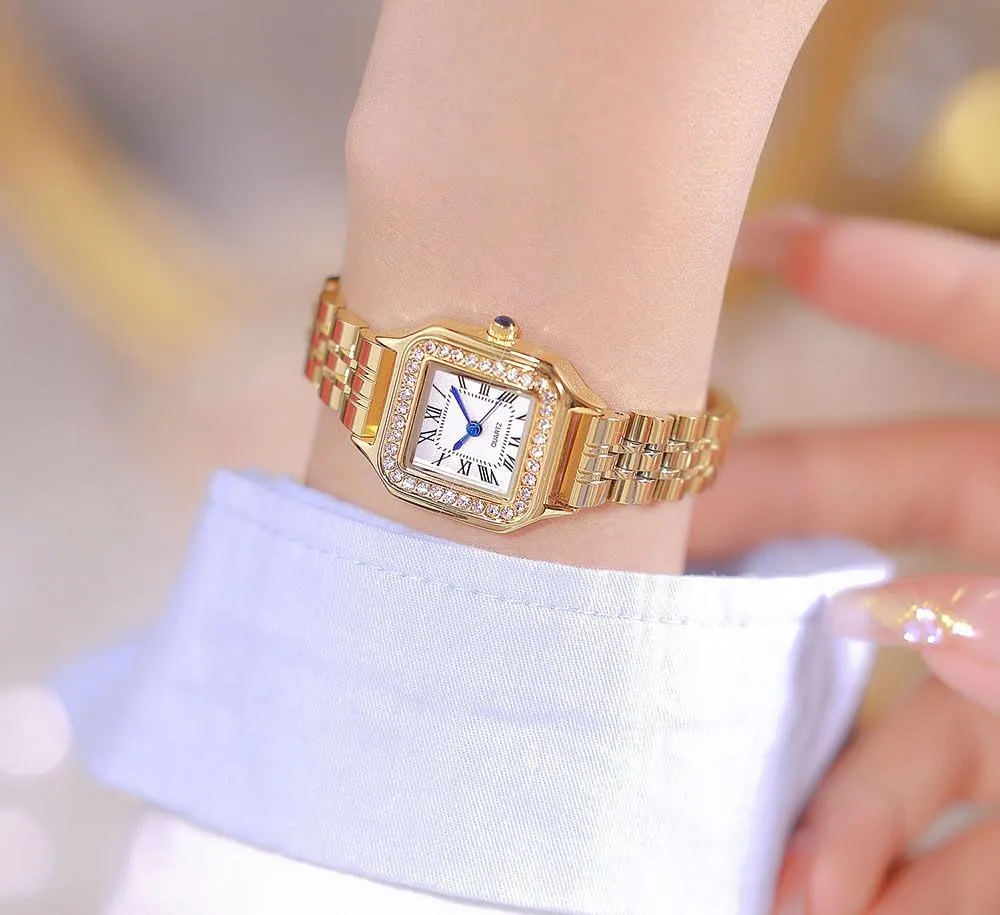 Steel Bracelet Watch Analog Quartz Waterproof Watch ADSBIAOYE Gold slip graceful residency altitude quit icebox Watches for Women Dainty Square Vintage Watches Luxury Ladies Diamond Accent Dress Stainless 