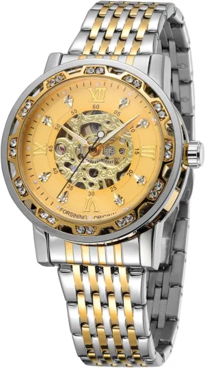Steel Chronograph Watch Easy Read Diamond Skeleton Luxury Waterproof mormon Roman Numerals Wrist Watch FORSINING Men's Automatic Stainless 