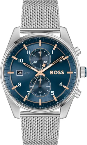 Steel Chronograph Wristwatch mormon - Water Resistant up to 5ATM/50 Meters, Sporty and Sophisticated BOSS Skytraveller Men's 44mm Stainless 