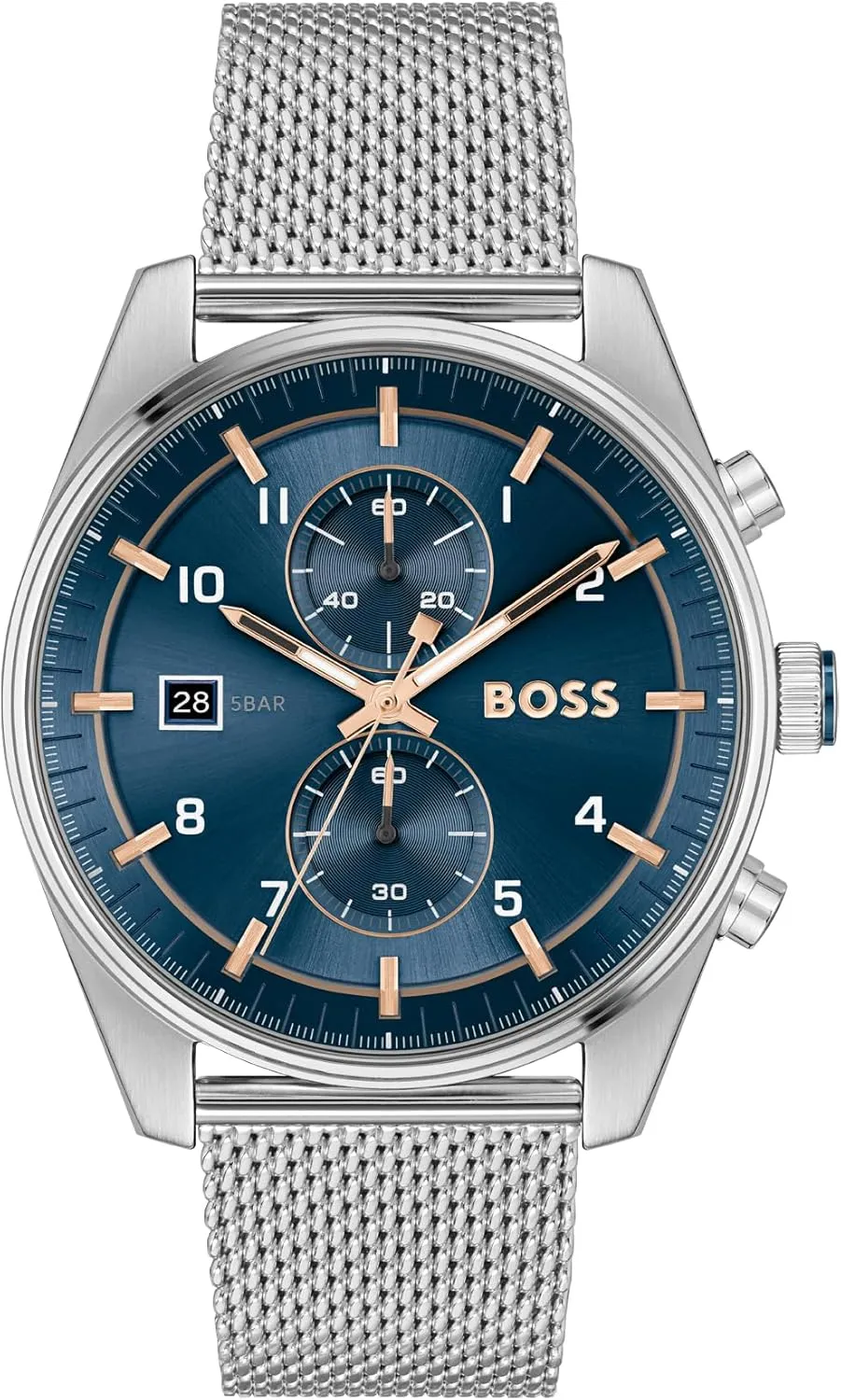 Steel Chronograph Wristwatch mormon - Water Resistant up to 5ATM/50 Meters, Sporty and Sophisticated BOSS Skytraveller Men's 44mm Stainless 