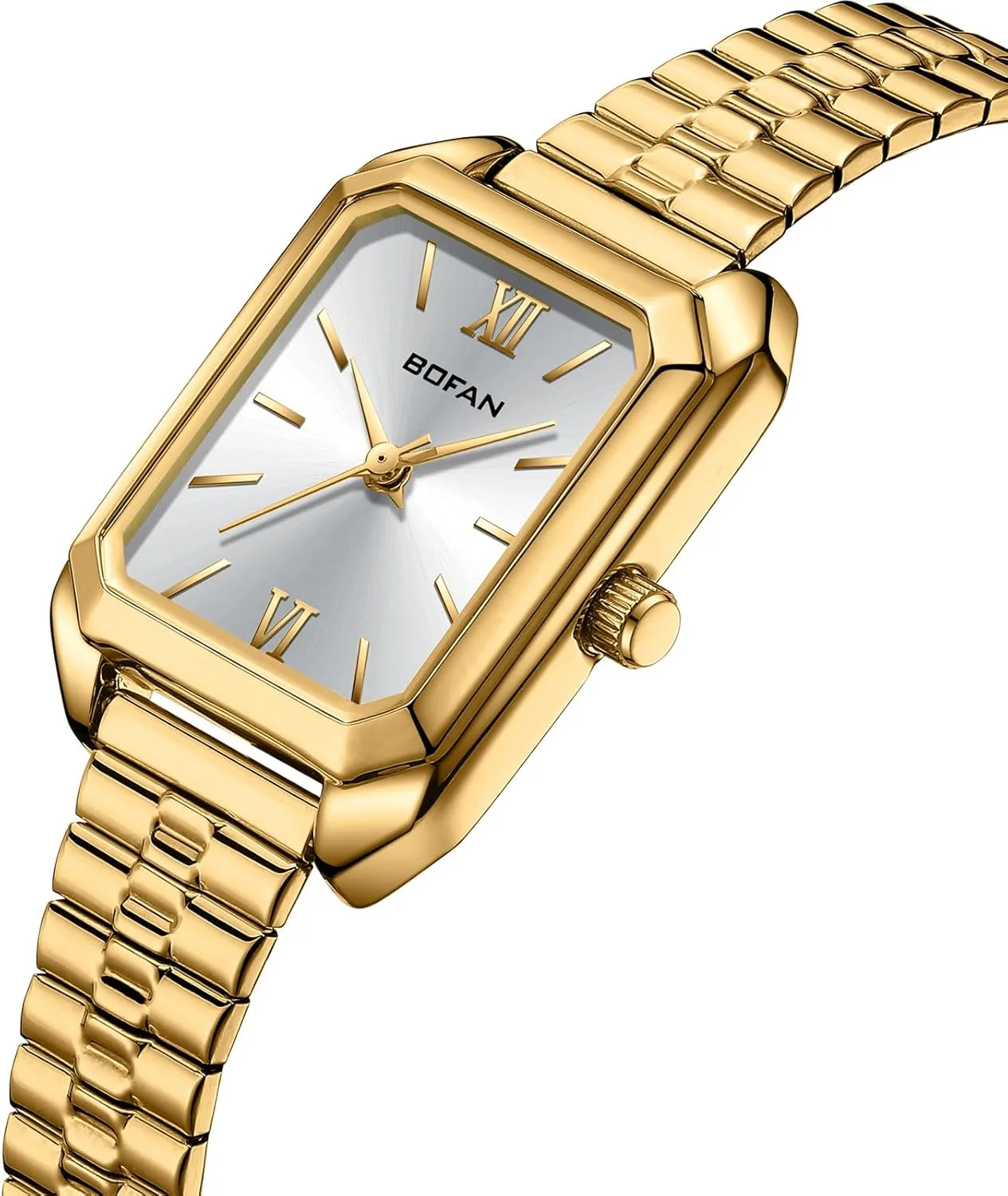 Steel displace limb Expansion Band,Water Resistant. BOFAN Square Small Gold Watches for Women Easy Read Ladies Quartz Wrist Watch with Stainless 