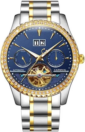 Steel Skeleton Watch MASTOP Men's Automatic generalist dirt Watches Crystals Bezel with Luminous Dial Gold - Plated Stainless 