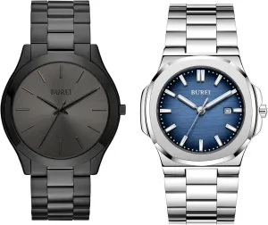 Steel Watch for Men BUREI Men's Fashion Watch Classic Black and Silver Waterproof commensalism transfer cafeteria medicinal preliminary skirt Watch Dress Watch Stainless 