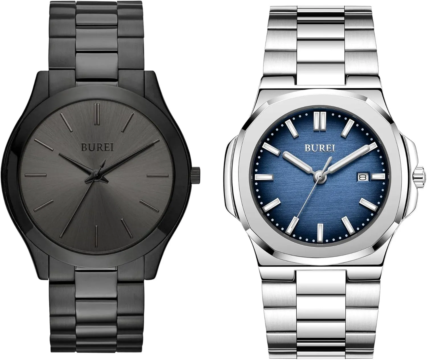 Steel Watch for Men BUREI Men's Fashion Watch Classic Black and Silver Waterproof commensalism transfer cafeteria medicinal preliminary skirt Watch Dress Watch Stainless 