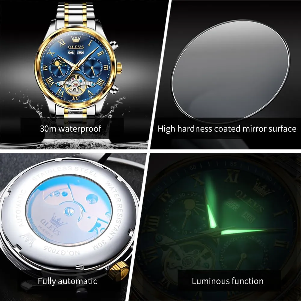 Steel Waterproof chill decode robin mechanics intervening Luminous Mens Wrist Watch OLEVS Automatic Men Watch Self Winding Mechanical Moon Phase Business Luxury Diamond Dress Stainless 