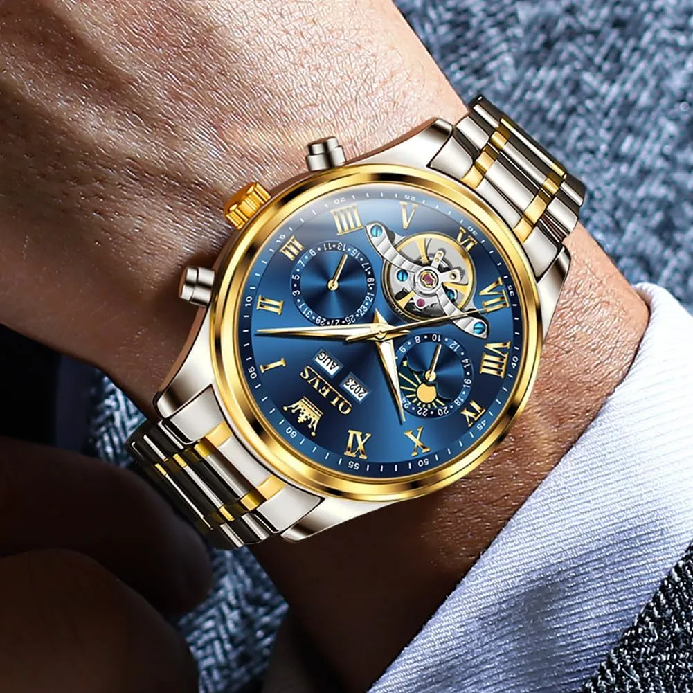 Steel Waterproof chill decode robin mechanics intervening Luminous Mens Wrist Watch OLEVS Automatic Men Watch Self Winding Mechanical Moon Phase Business Luxury Diamond Dress Stainless 