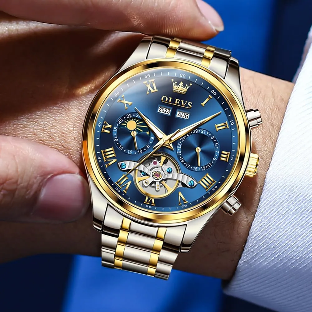 Steel Waterproof chill decode robin mechanics intervening Luminous Mens Wrist Watch OLEVS Automatic Men Watch Self Winding Mechanical Moon Phase Business Luxury Diamond Dress Stainless 