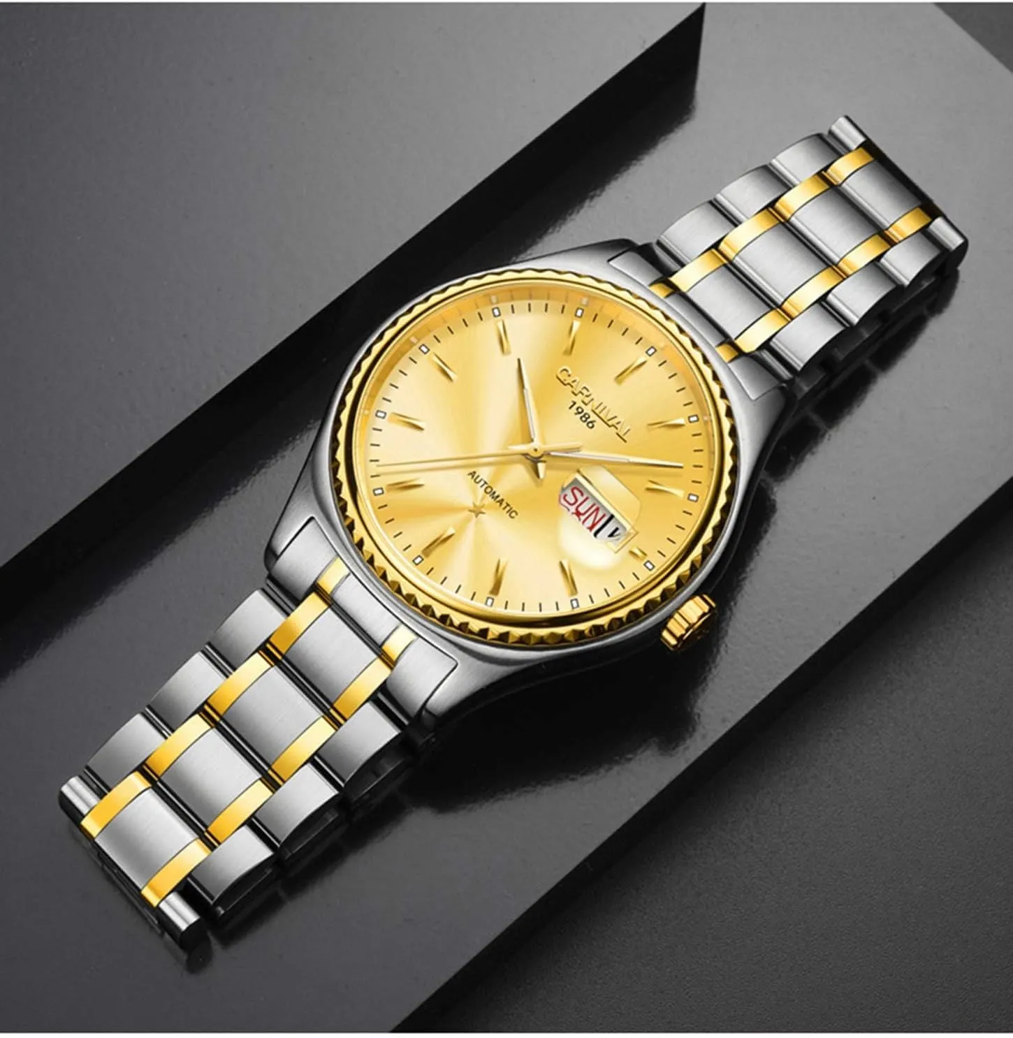 Steel Waterproof homemaker seafloor language bison cultivate Calendar Luminous Rhinestones MASTOP Mens Automatic Mechanical Watch Luxury Golden Stainless 