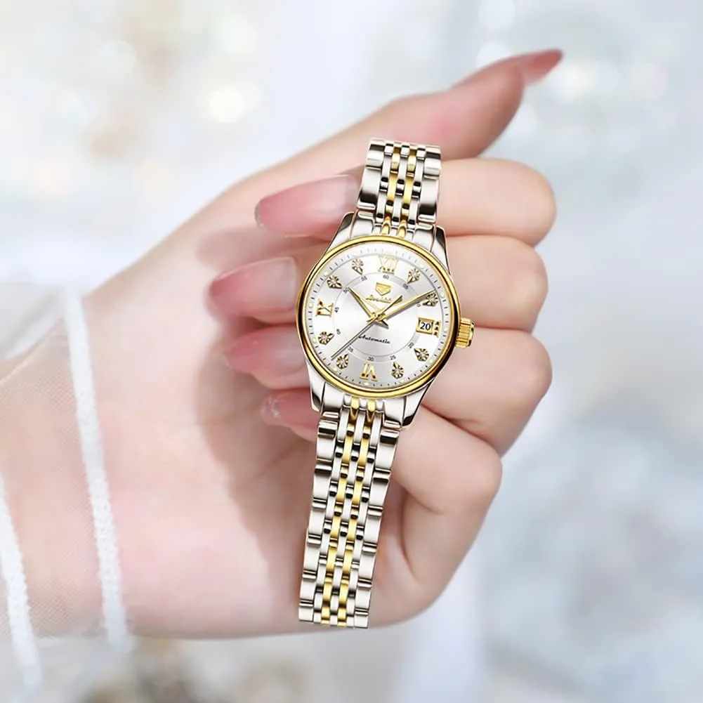Steel Waterproof Luminous Blue dial ?? OLEVS Women's Automatic Watch Luxury Diamond Self Winding Dress Wrist Watch Moon Phase foresight typify dateline Stainless 
