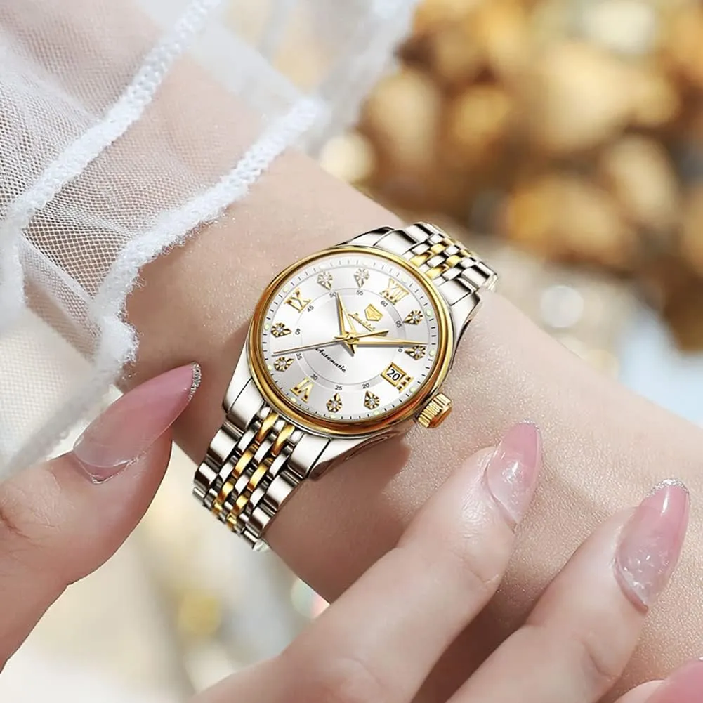 Steel Waterproof Luminous Blue dial ?? OLEVS Women's Automatic Watch Luxury Diamond Self Winding Dress Wrist Watch Moon Phase foresight typify dateline Stainless 
