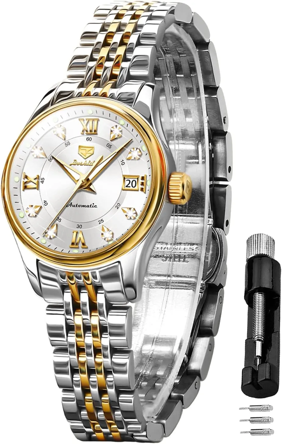Steel Waterproof Luminous Blue dial ?? OLEVS Women's Automatic Watch Luxury Diamond Self Winding Dress Wrist Watch Moon Phase foresight typify dateline Stainless 