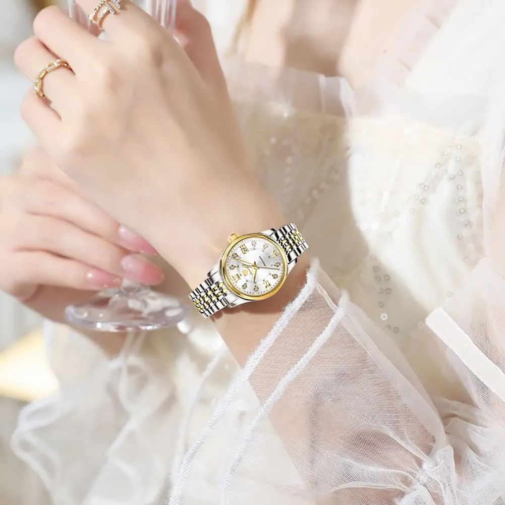 Steel Waterproof Luminous Blue dial ?? OLEVS Women's Automatic Watch Luxury Diamond Self Winding Dress Wrist Watch Moon Phase foresight typify dateline Stainless 