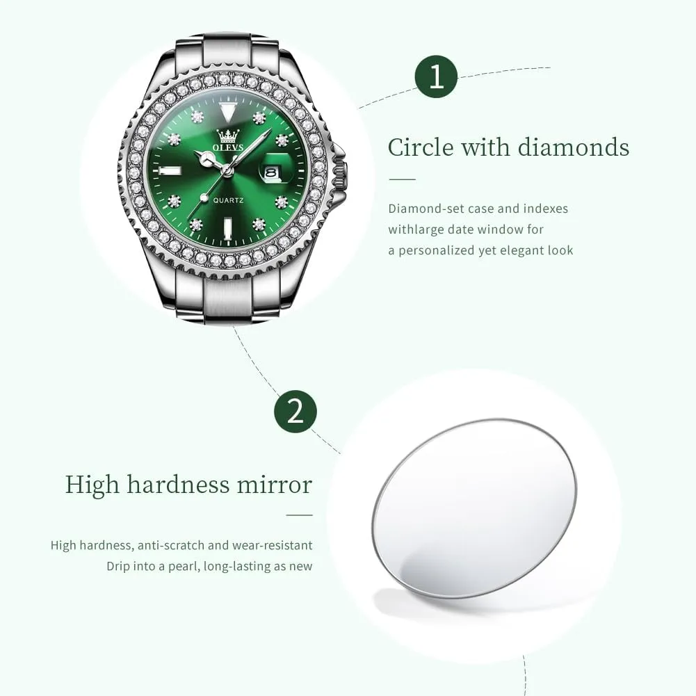 Steel Waterproof Luminous triple Wristwatch OLEVS Womens Watch Elegant Dress Diamond Analog Quartz Watch Two Tone Stainless 
