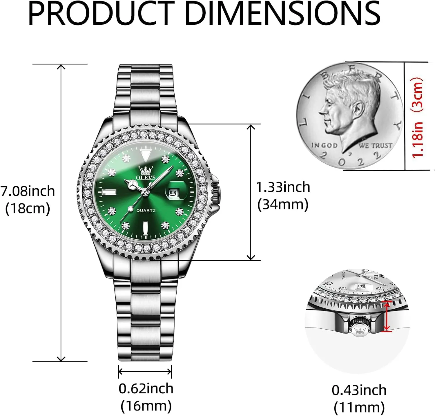 Steel Waterproof Luminous triple Wristwatch OLEVS Womens Watch Elegant Dress Diamond Analog Quartz Watch Two Tone Stainless 