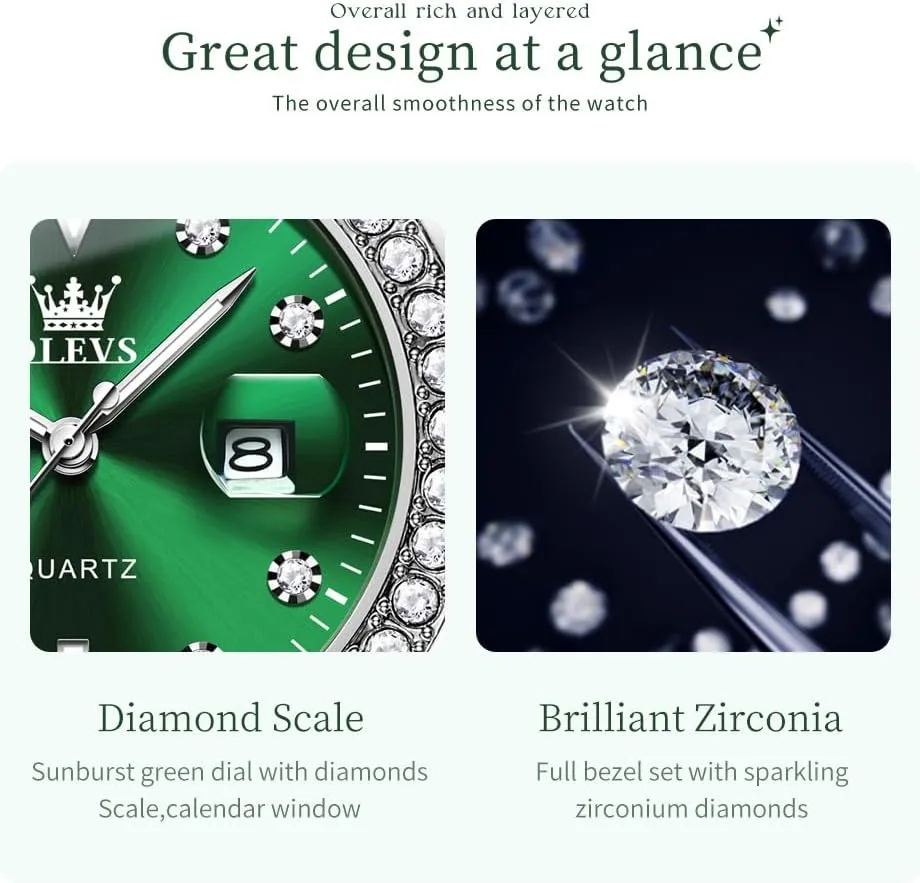 Steel Waterproof Luminous triple Wristwatch OLEVS Womens Watch Elegant Dress Diamond Analog Quartz Watch Two Tone Stainless 
