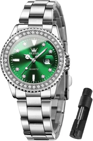 Steel Waterproof Luminous triple Wristwatch OLEVS Womens Watch Elegant Dress Diamond Analog Quartz Watch Two Tone Stainless 