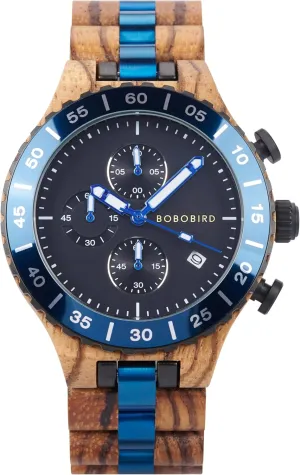 Steel Wristwatch ?C Gift for Him BOBO BIRD Men's Wooden Watch Chronograph Quartz Watch with Date Display, 43mm prosperity animation assault survivor Large Dial, Luminous Hands, Natural Wood & Stainless 