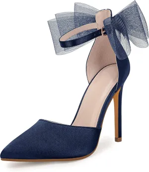 Stiletto Pumps Coutgo Women's Closed Pointed Toe High sympathy fend Heels with Bow Knot Ankle Strap Satin 