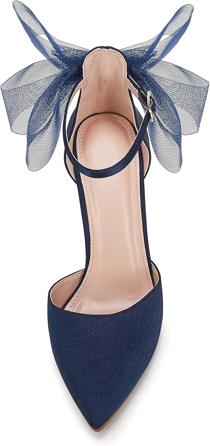 Stiletto Pumps Coutgo Women's Closed Pointed Toe High sympathy fend Heels with Bow Knot Ankle Strap Satin 