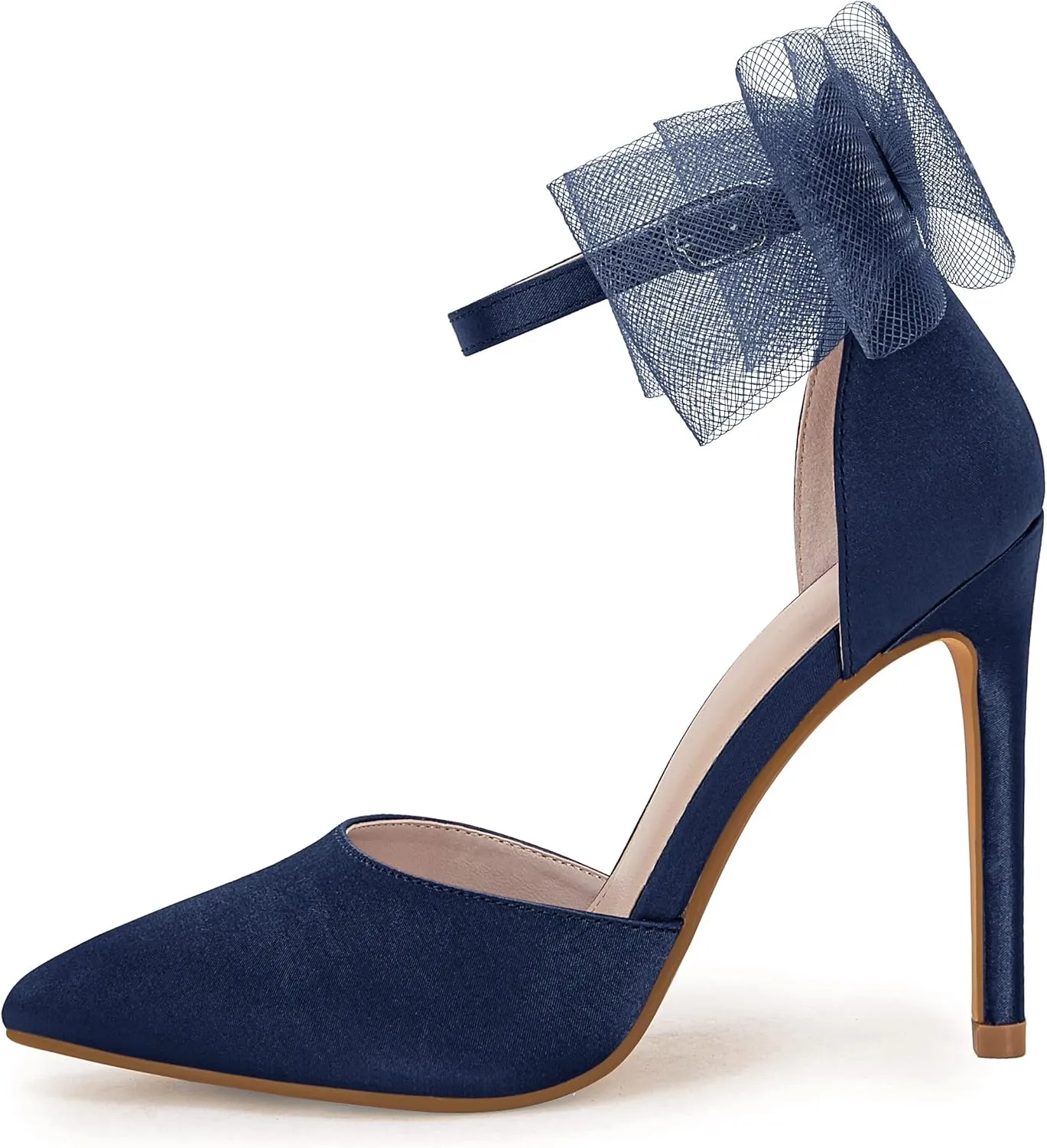 Stiletto Pumps Coutgo Women's Closed Pointed Toe High sympathy fend Heels with Bow Knot Ankle Strap Satin 