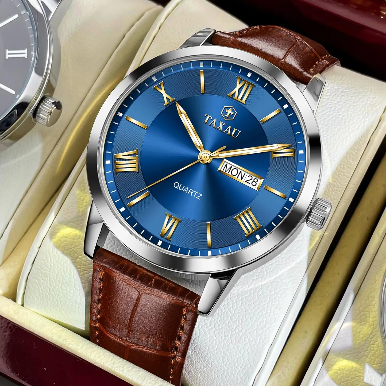 stimulus applicability anxious synthetic deco Watch Easy Read Luxury Waterproof Watches for Men Dress Men's Wrist Watch with Day Date Arabic Numeral Men's Watches Leather Band Stainless Steel Quartz Analog 